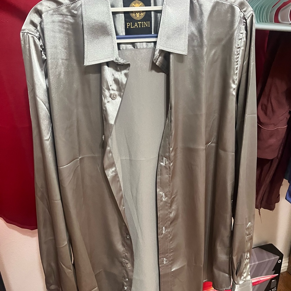 Platini Men's Shiny Gray Dress Shirt
